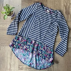Anthropologie Blue and Floral Long Sleeve Top